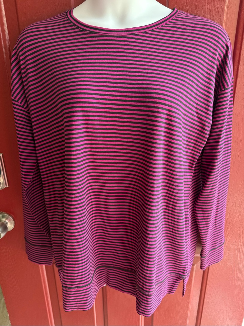 Chico's Pink and Black Striped Long Sleeve Tee
